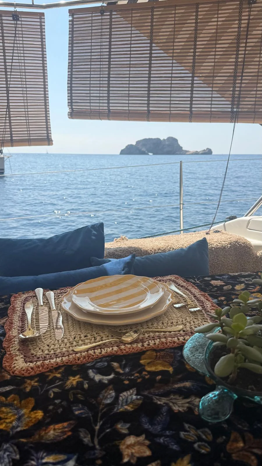 Table setting on the sailing yacht